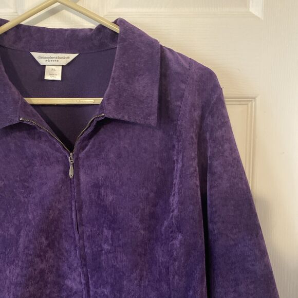 Christopher & Banks Purple Corduroy Zip Up Long Sleeve Shirt Womens Petite Large - Picture 5 of 15